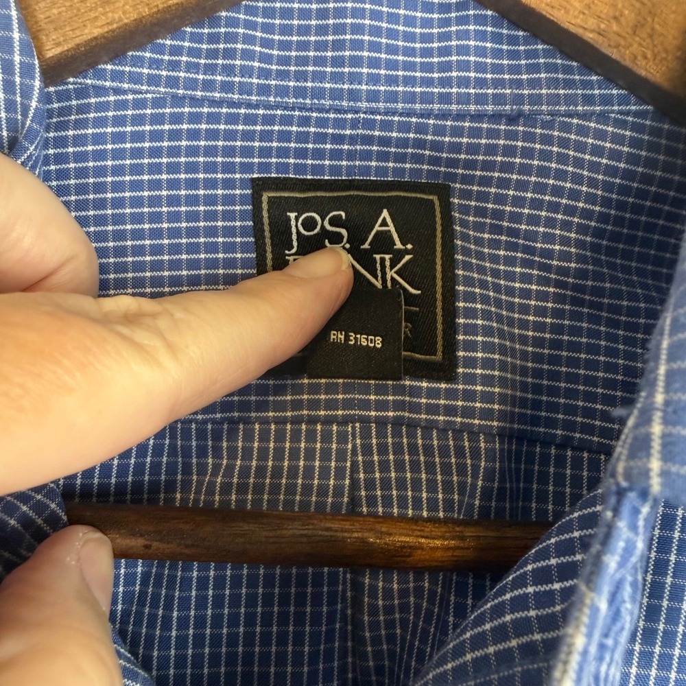 Jos. A. Bank Traveler Collection Button Down Shirt 16-33 Blue Micro Grid Office - Picture 5 of 9